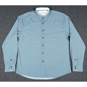 JB Holt Shirt Mens Large Blue White Geometric Athletic Fit Button Up Performance